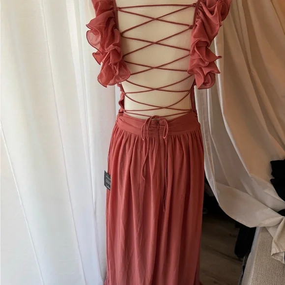 Lulu's Coral Ruffle Maxi Dress - Picture 6 of 7